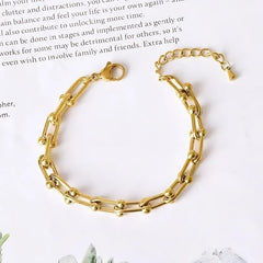 Elegant 18K Gold-Plated Chain Bracelet with Geometric Ball Accents for Women