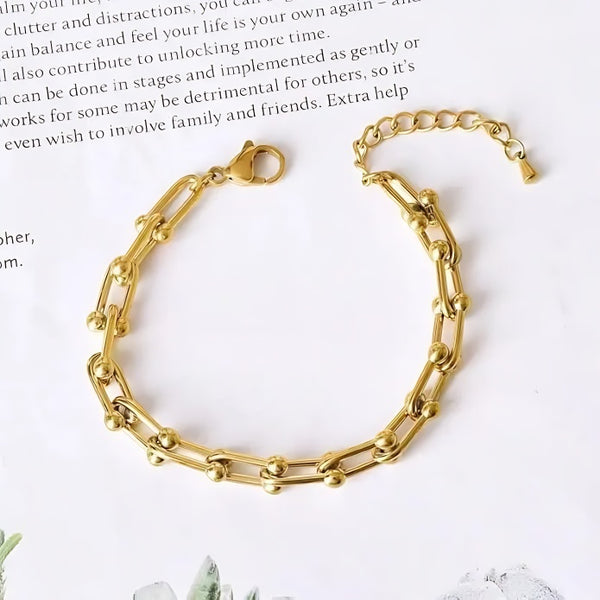 Elegant 18K Gold-Plated Chain Bracelet with Geometric Ball Accents for Women