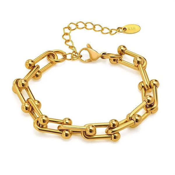 Elegant 18K Gold-Plated Chain Bracelet with Geometric Ball Accents for Women