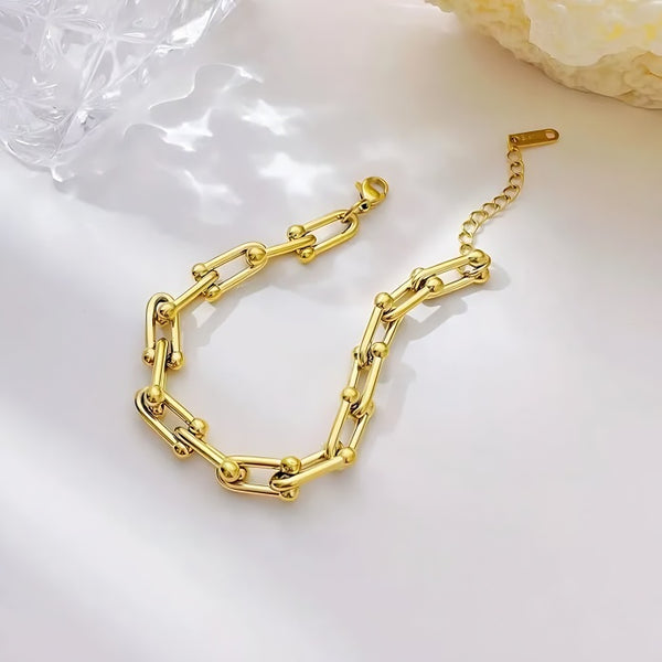 Elegant 18K Gold-Plated Chain Bracelet with Geometric Ball Accents for Women