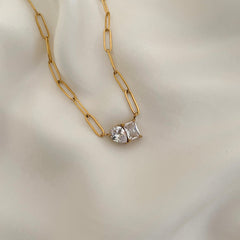 18K Gold-Plated Paperclip Chain Necklace with Sparkling Cubic Zirconia Pendants