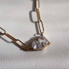 18K Gold-Plated Paperclip Chain Necklace with Sparkling Cubic Zirconia Pendants