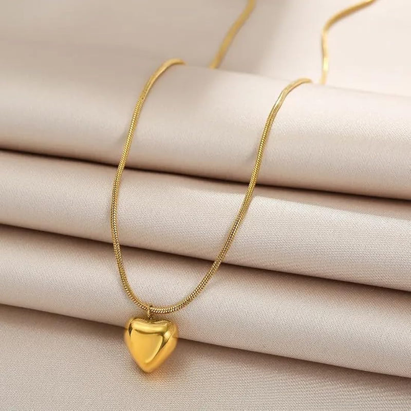 Gold-Plated Heart Pendant Necklace for Women | 45 cm Round Snake Chain | Elegant & Bold Statement Jewelry