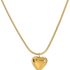 Gold-Plated Heart Pendant Necklace for Women | 45 cm Round Snake Chain | Elegant & Bold Statement Jewelry