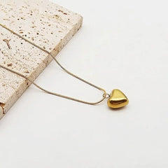 Gold-Plated Heart Pendant Necklace for Women | 45 cm Round Snake Chain | Elegant & Bold Statement Jewelry