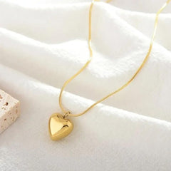 Gold-Plated Heart Pendant Necklace for Women | 45 cm Round Snake Chain | Elegant & Bold Statement Jewelry