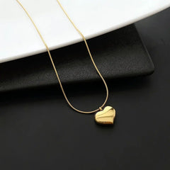 Gold-Plated Heart Pendant Necklace for Women | 45 cm Round Snake Chain | Elegant & Bold Statement Jewelry